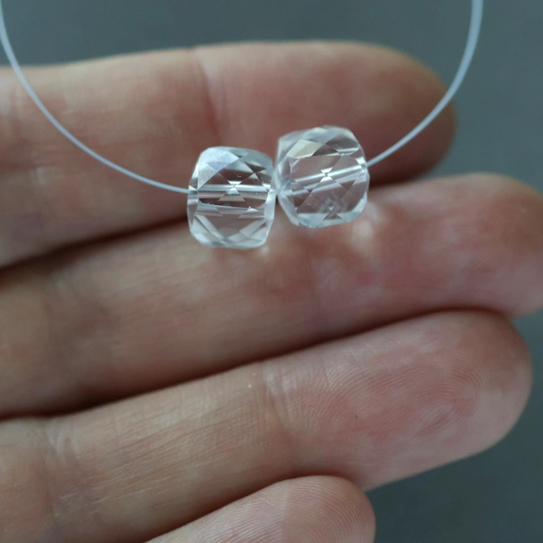 8mm Rock Quartz Cube Beads 2 Pcs – Faceted Cube Natural Gemstone