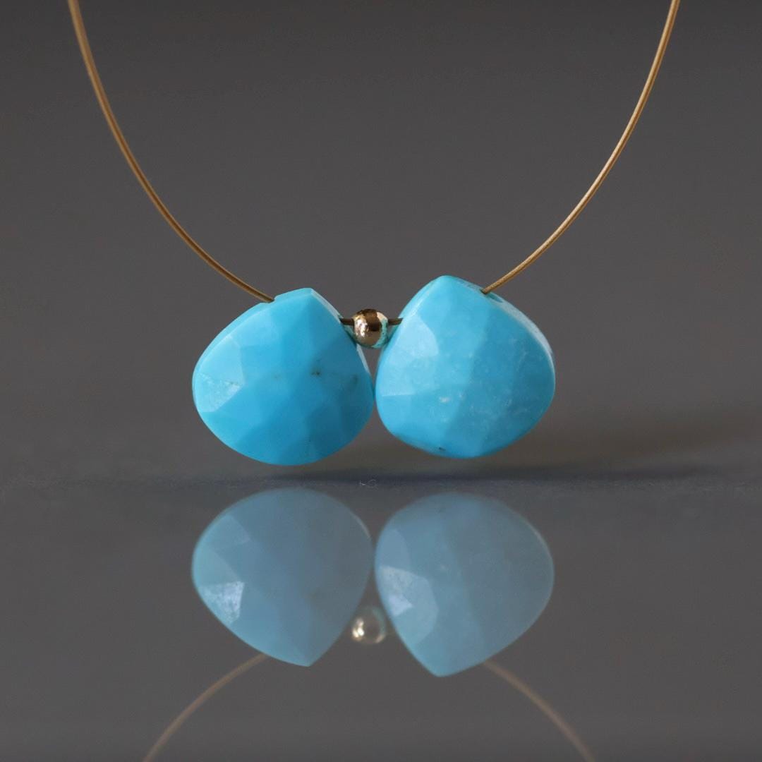 8mm Sleeping Beauty Turquoise Briolette Beads Faceted Heart Shape Drops 2 Pieces Gemstone Beads DIY Jewelry Making December Birthstone