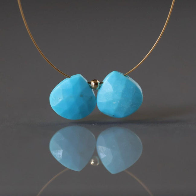 8mm Sleeping Beauty Turquoise Briolette Beads Faceted Heart Shape Drops 2 Pieces Gemstone Beads DIY Jewelry Making December Birthstone