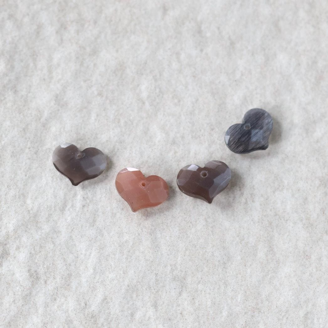 8x10mm Chocolate Moonstone Heart Beads Faceted Briolette 4 Pcs Natural Gemstone for DIY Jewelry Making Earrings Supplies
