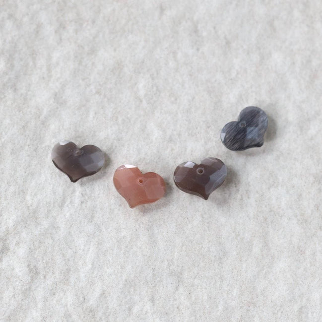 8x10mm Chocolate Moonstone Heart Beads Faceted Briolette 4 Pcs Natural Gemstone for DIY Jewelry Making Earrings Supplies