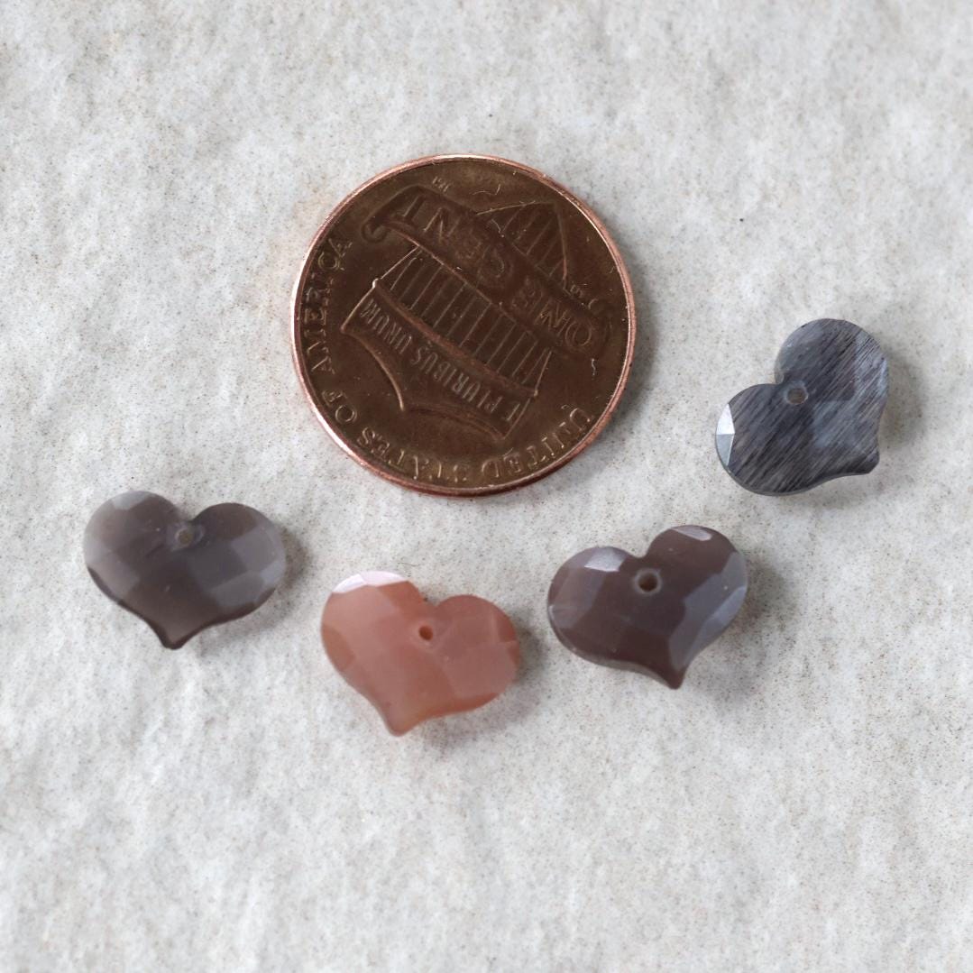 8x10mm Chocolate Moonstone Heart Beads Faceted Briolette 4 Pcs Natural Gemstone for DIY Jewelry Making Earrings Supplies
