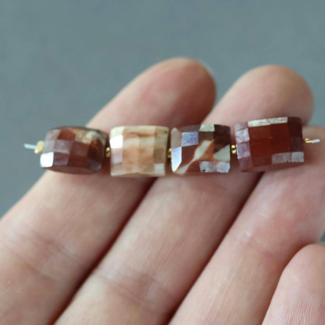8x10mm Mookaite Jasper Rectangle Beads Checker Faceted Genuine Earth Tone Jasper Beads 4 PCs Gemstone Beads for Jewelry Making