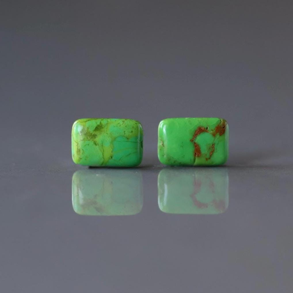 8×12mm Green Arizona Turquoise Flat Beads – Natural Gemstone - 2 pcs
