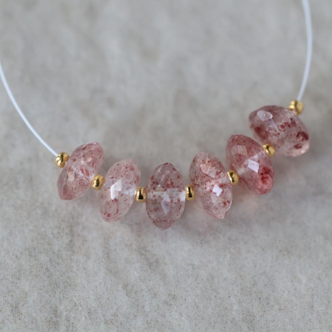 9mm AAA Brazilian Strawberry Quartz Beads Faceted Rondelle German Cut 6 Pcs Genuine Gemstone for DIY Jewelry Making Supplies