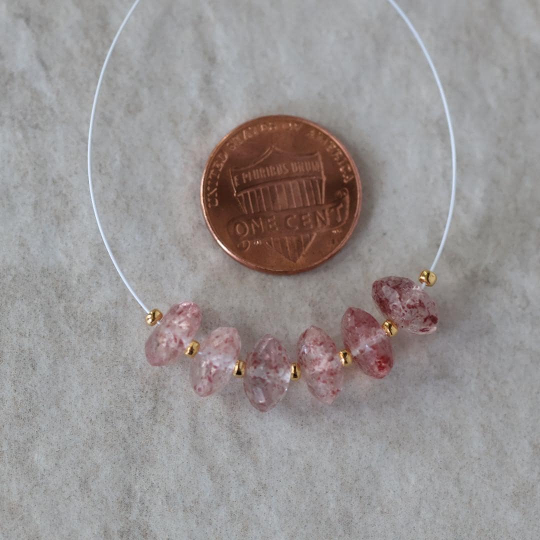 9mm AAA Brazilian Strawberry Quartz Beads Faceted Rondelle German Cut 6 Pcs Genuine Gemstone for DIY Jewelry Making Supplies