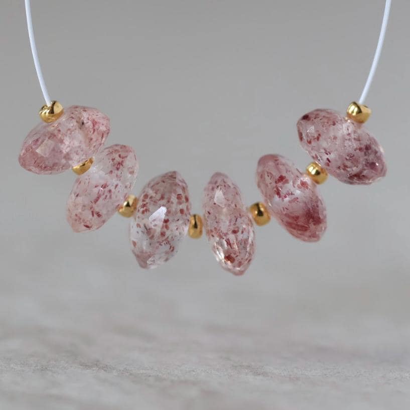9mm AAA Brazilian Strawberry Quartz Beads Faceted Rondelle German Cut 6 Pcs Genuine Gemstone for DIY Jewelry Making Supplies