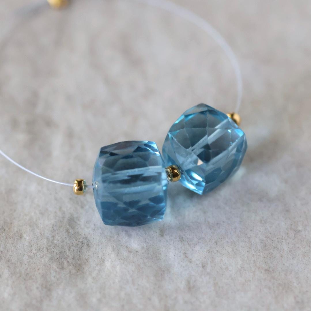 Natural London Blue Topaz Cube Bead – Faceted Cube Natural Gemstone- 1 Pc