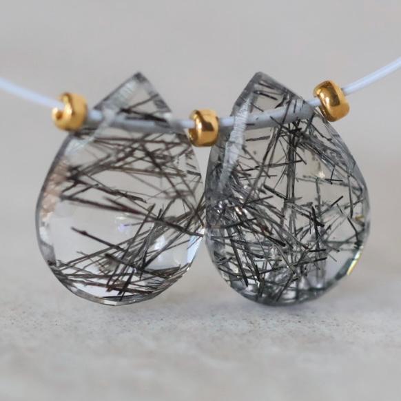 10x7mm Rutilated Quartz Briolette Bead - Faceted Tear Drop Natural Gemstone 1 Pc
