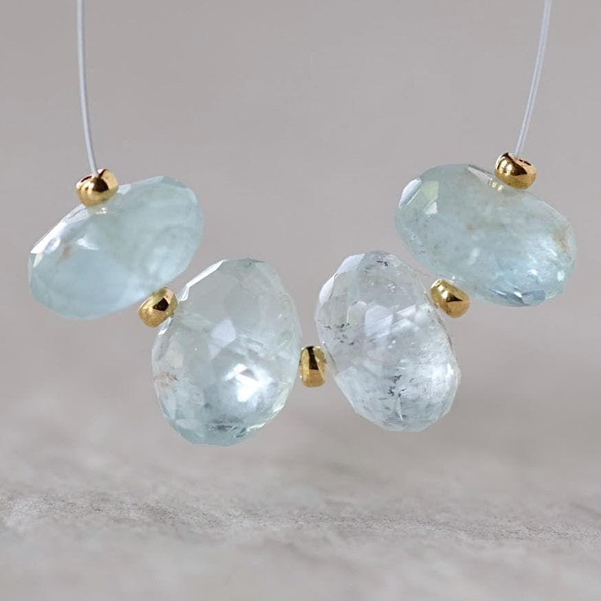 9mm Aquamarine Rondelle Beads Faceted 4 Pcs Natural Gemstone for DIY Jewelry Making Supplies