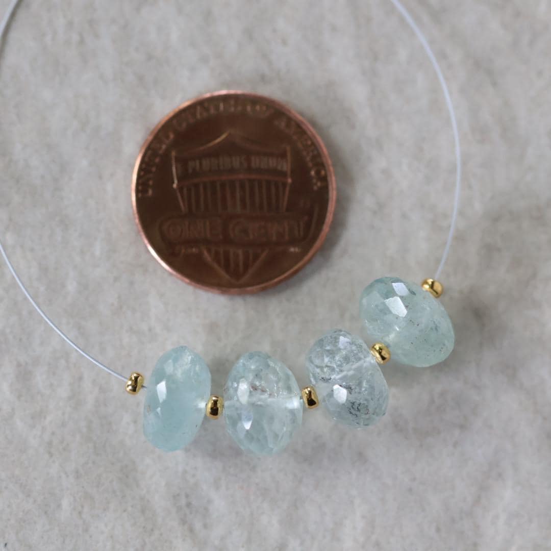 9mm Aquamarine Rondelle Beads Faceted 4 Pcs Natural Gemstone for DIY Jewelry Making Supplies