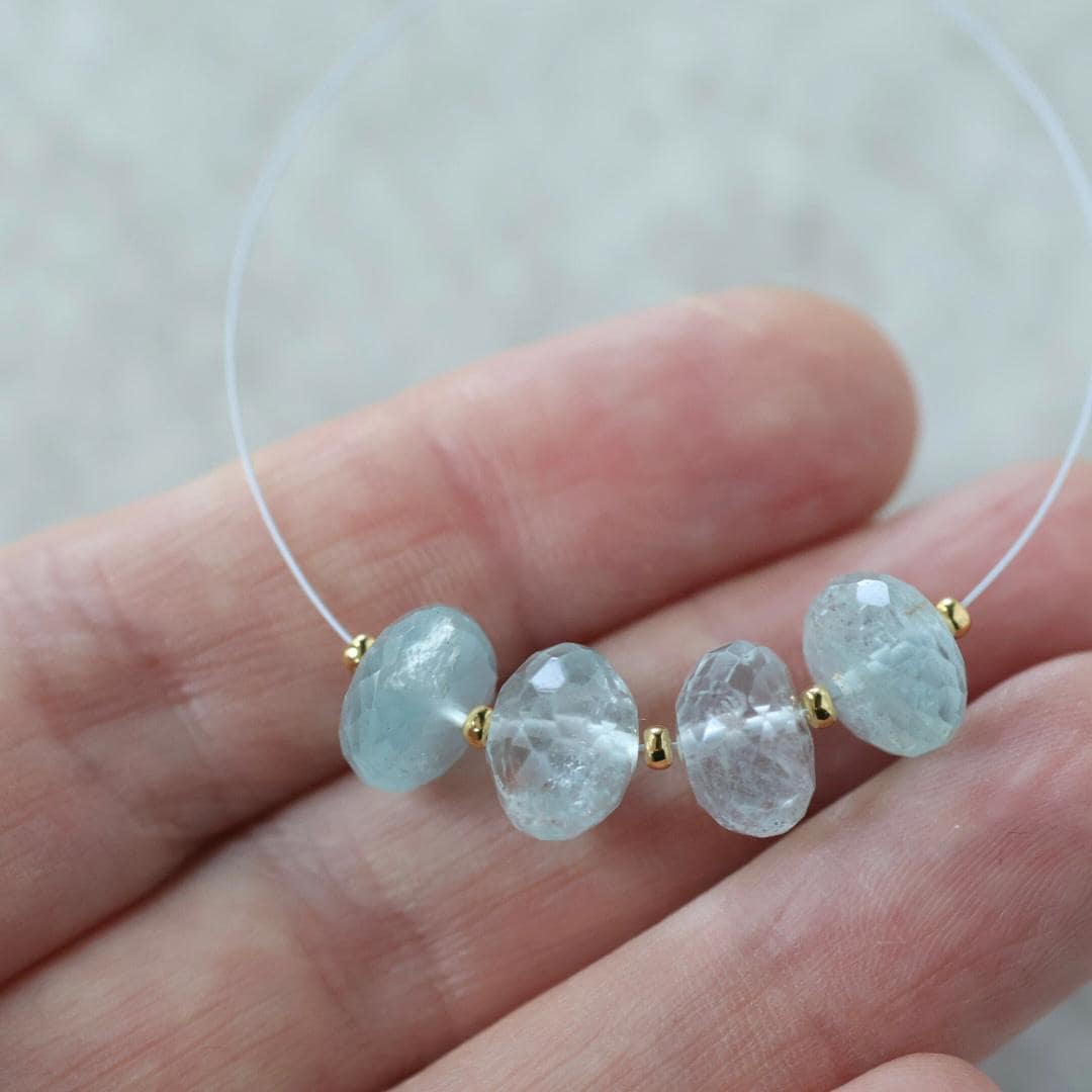 9mm Aquamarine Rondelle Beads Faceted 4 Pcs Natural Gemstone for DIY Jewelry Making Supplies