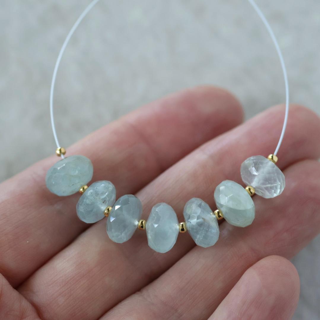9mm Aquamarine Rondelle Beads Faceted 7 Pcs Natural Gemstone for DIY Jewelry Making Supplies