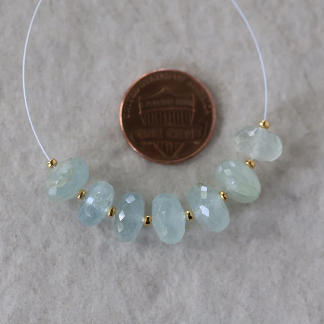 9mm Aquamarine Rondelle Beads Faceted 7 Pcs Natural Gemstone for DIY Jewelry Making Supplies