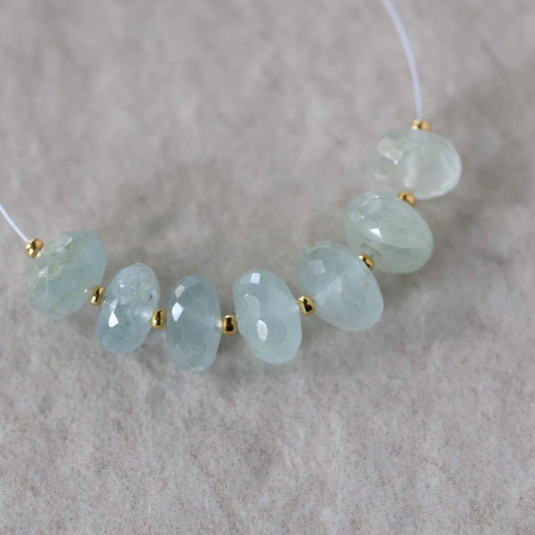 9mm Aquamarine Rondelle Beads Faceted 7 Pcs Natural Gemstone for DIY Jewelry Making Supplies