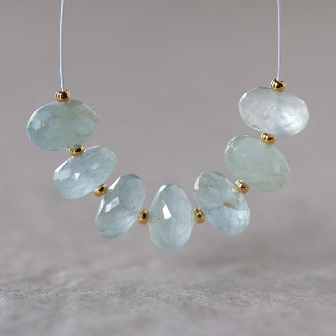9mm Aquamarine Rondelle Beads Faceted 7 Pcs Natural Gemstone for DIY Jewelry Making Supplies