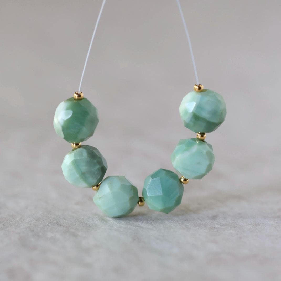 9mm Peruvian Green Opal Coin Beads Faceted 6 Pcs Natural Gemstone for DIY Jewelry Making Supplies