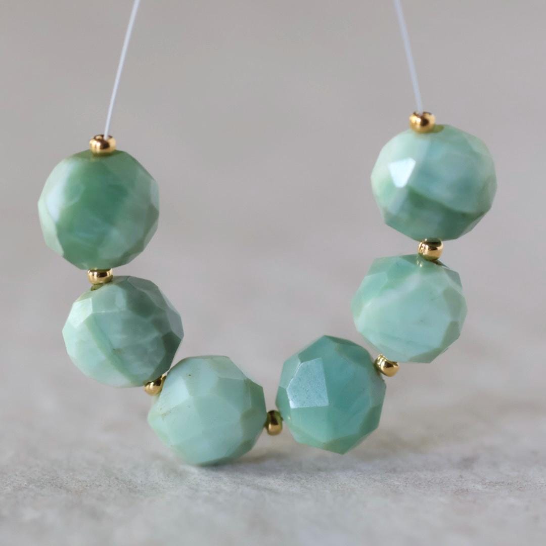 9mm Peruvian Green Opal Coin Beads Faceted 6 Pcs Natural Gemstone for DIY Jewelry Making Supplies