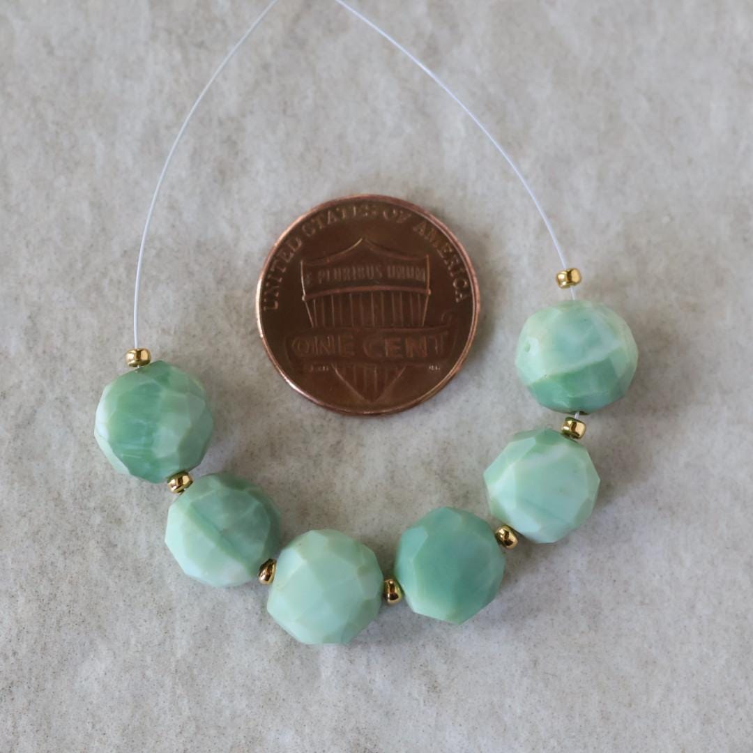 9mm Peruvian Green Opal Coin Beads Faceted 6 Pcs Natural Gemstone for DIY Jewelry Making Supplies