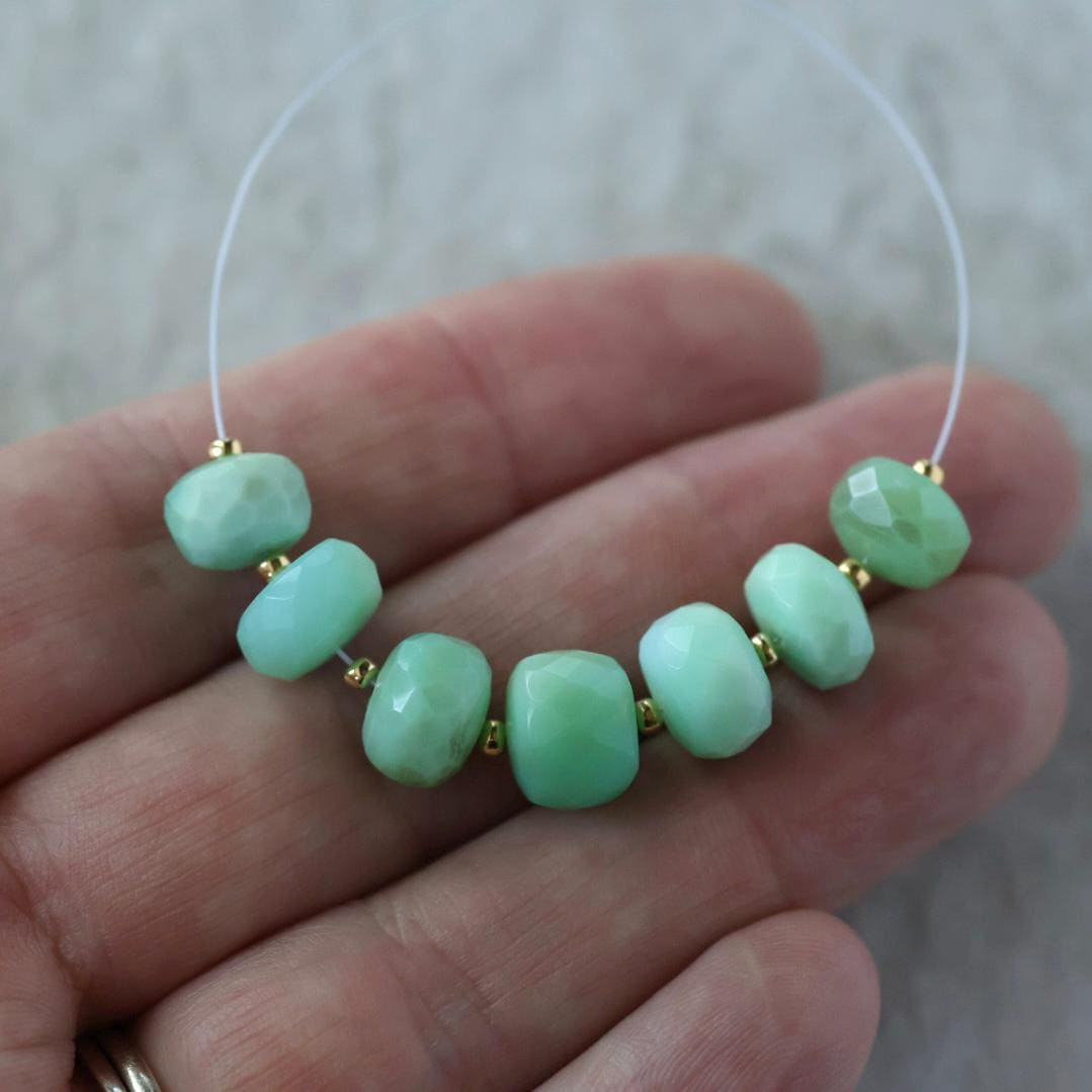 9mm Peruvian Green Opal Coin Beads Faceted 6 Pcs Natural Gemstone for DIY Jewelry Making Supplies