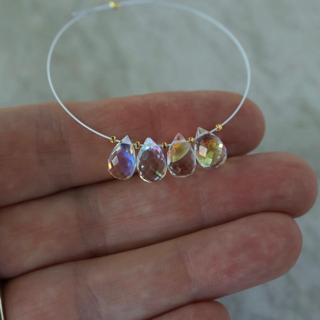 9mm Rainbow Fire Clear Quartz Briolette Beads Faceted Teardrops Pear Shape 4 Pcs Sparkly Gemstone Drops for DIY Jewelry Making