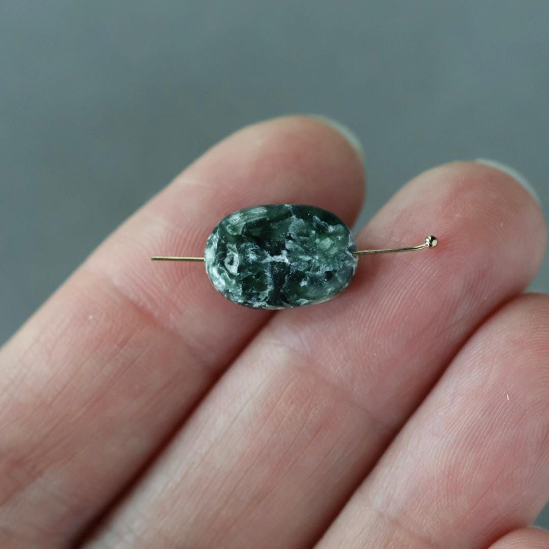 9x13mm Natural Russian Seraphinite Oval Bead Smooth 1 Pcs Natural Gemstone Bead for DIY Jewelry Making