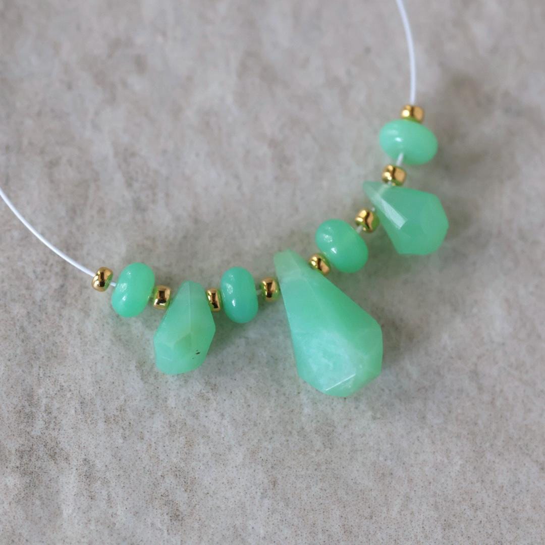 AAA Australian Chrysoprase Briolette Beads Fancy Drops 2 PCs Mint Green Genuine Gemstone for Jewelry Making Beading Craft Gift Beads