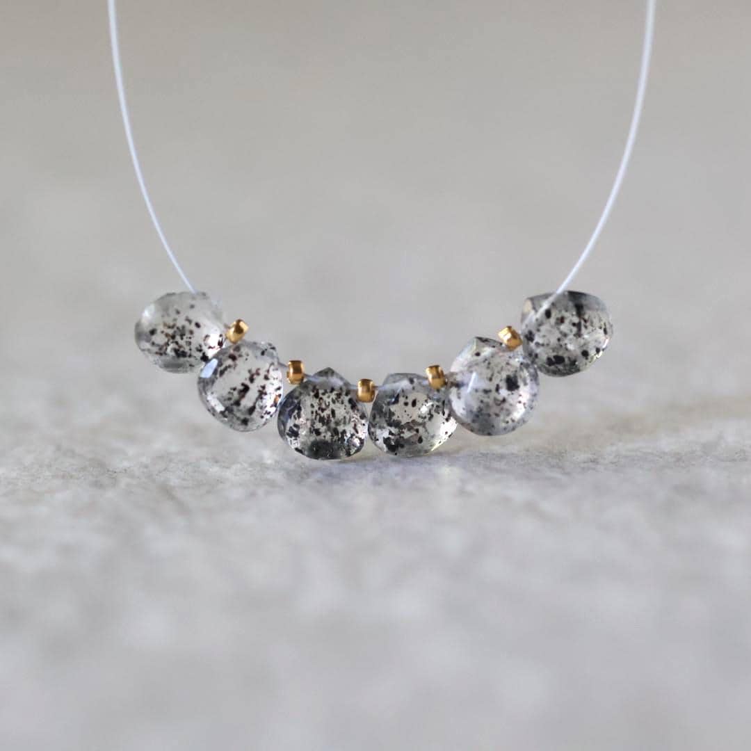 AAA Black Dot Quartz Briolette Beads Heart Drop Faceted Rutilated Turmalinated Quartz 6mm 6 PCs Gemstone Beads for DIY Jewelry Making