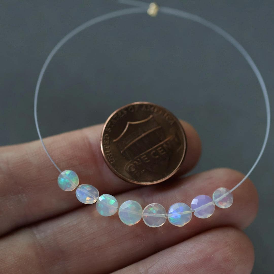 AAA Ethiopian Opal Coin Beads Faceted Natural Disco Welo Opal 4-5mm 8 PCs Genuine Bead For DIY Jewelry Making Earrings October Birthstone