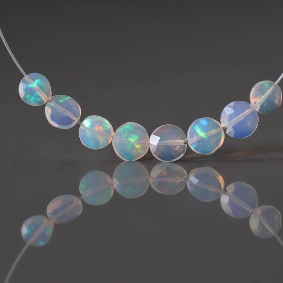 AAA Ethiopian Opal Coin Beads Faceted Natural Disco Welo Opal 4-5mm 8 PCs Genuine Bead For DIY Jewelry Making Earrings October Birthstone