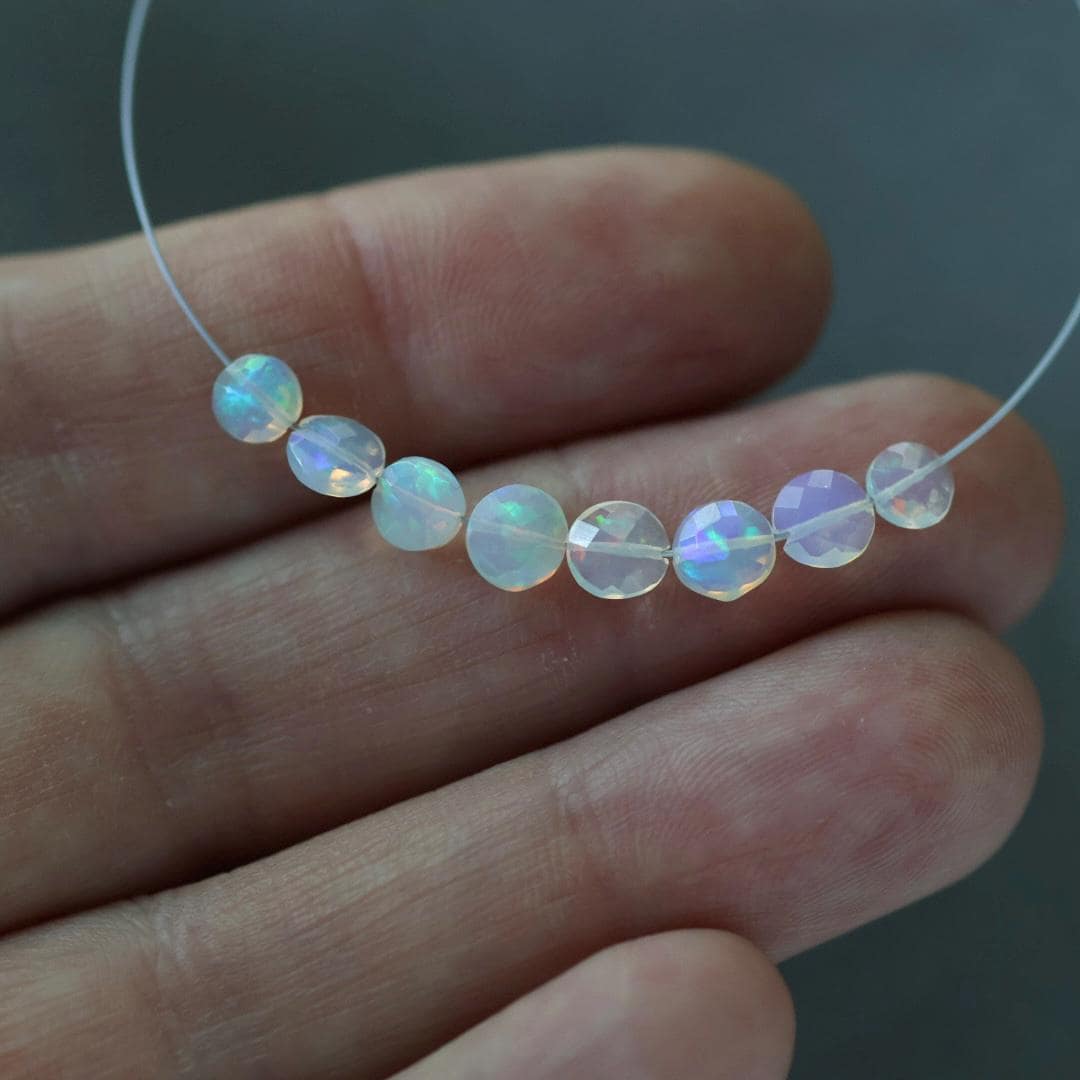 AAA Ethiopian Opal Coin Beads Faceted Natural Disco Welo Opal 4-5mm 8 PCs Genuine Bead For DIY Jewelry Making Earrings October Birthstone