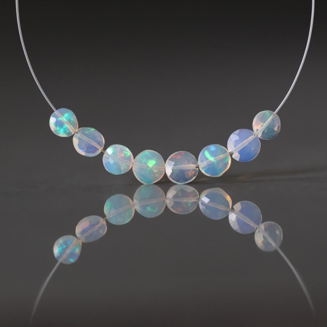 AAA Ethiopian Opal Coin Beads Faceted Natural Disco Welo Opal 4-5mm 8 PCs Genuine Bead For DIY Jewelry Making Earrings October Birthstone