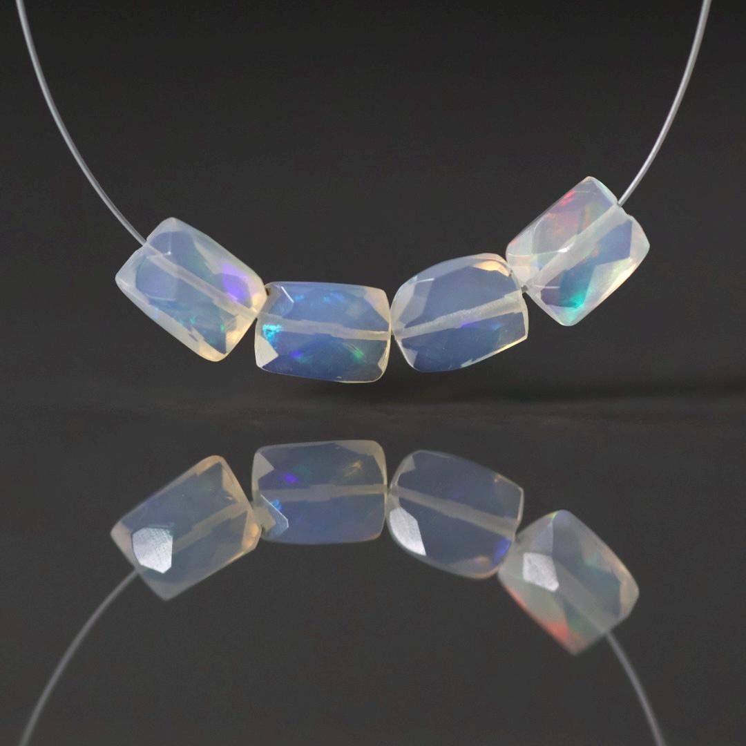 AAA Ethiopian Opal Rectangle Beads Faceted Square Natural Disco Welo Opal Genuine Bead For DIY Jewelry Making Earrings October Birthstone