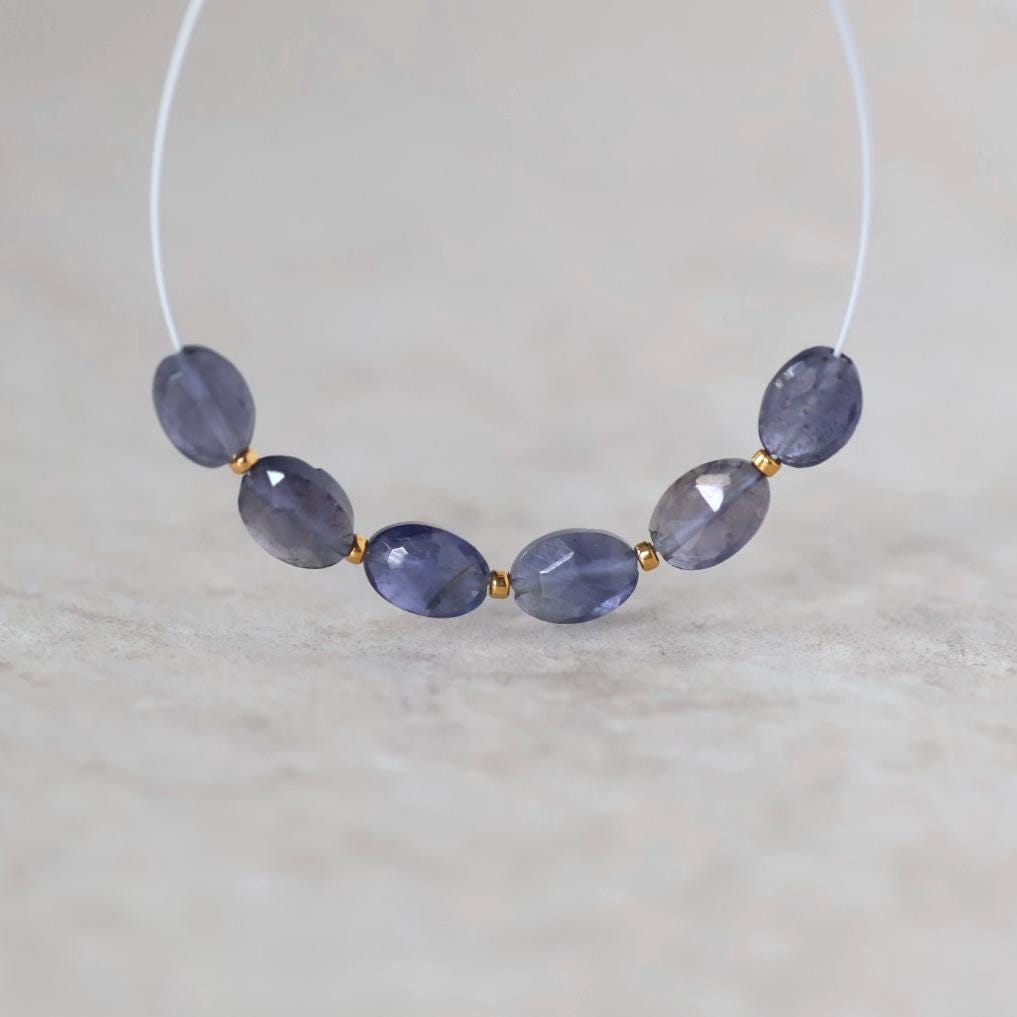 AAA Iolite Oval Beads Faceted 5x7mm 6 Pcs Natural Gemstone Beads for DIY Jewelry Making DIY Necklace Earrings