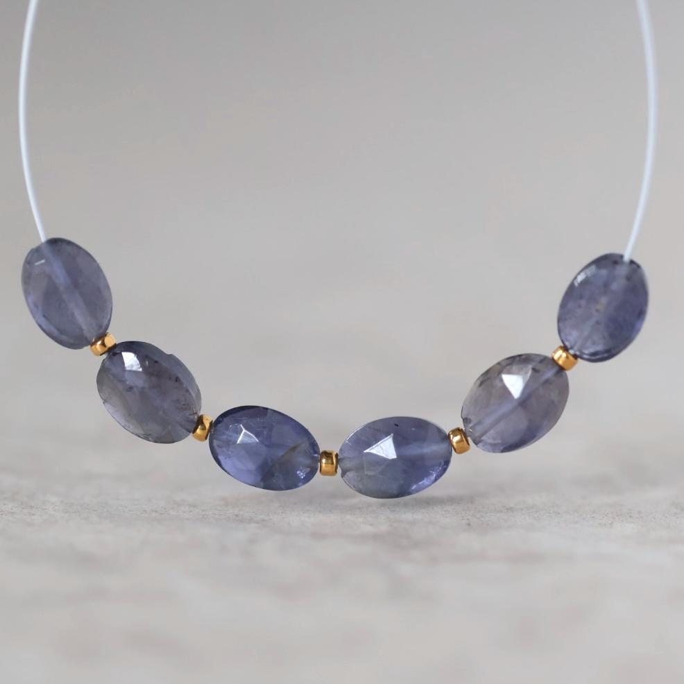 AAA Iolite Oval Beads Faceted 5x7mm 6 Pcs Natural Gemstone Beads for DIY Jewelry Making DIY Necklace Earrings