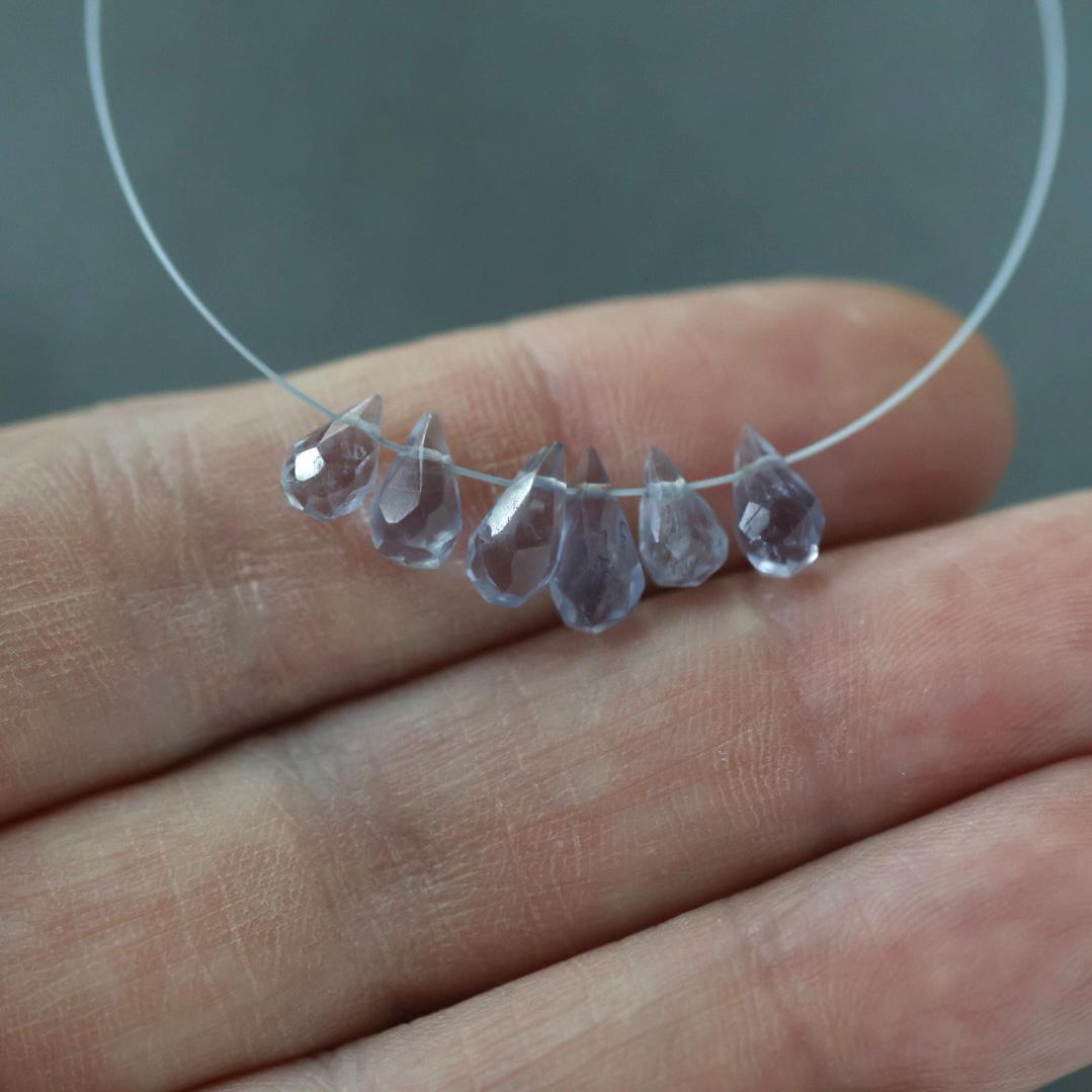 AAA Light Iolite Briolette Beads Faceted Drops Teardrops 6 Pcs Gemstone Beads for Silk Knotting Jewelry Making DIY Necklace Earrings