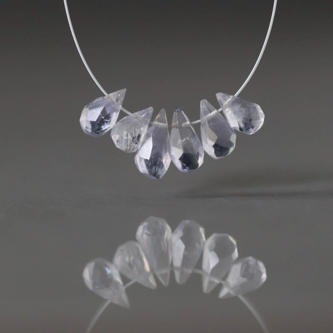 AAA Light Iolite Briolette Beads Faceted Drops Teardrops 6 Pcs Gemstone Beads for Silk Knotting Jewelry Making DIY Necklace Earrings