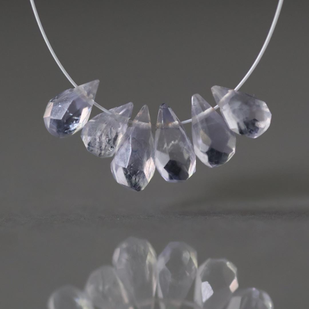 AAA Light Iolite Briolette Beads Faceted Drops Teardrops 6 Pcs Gemstone Beads for Silk Knotting Jewelry Making DIY Necklace Earrings