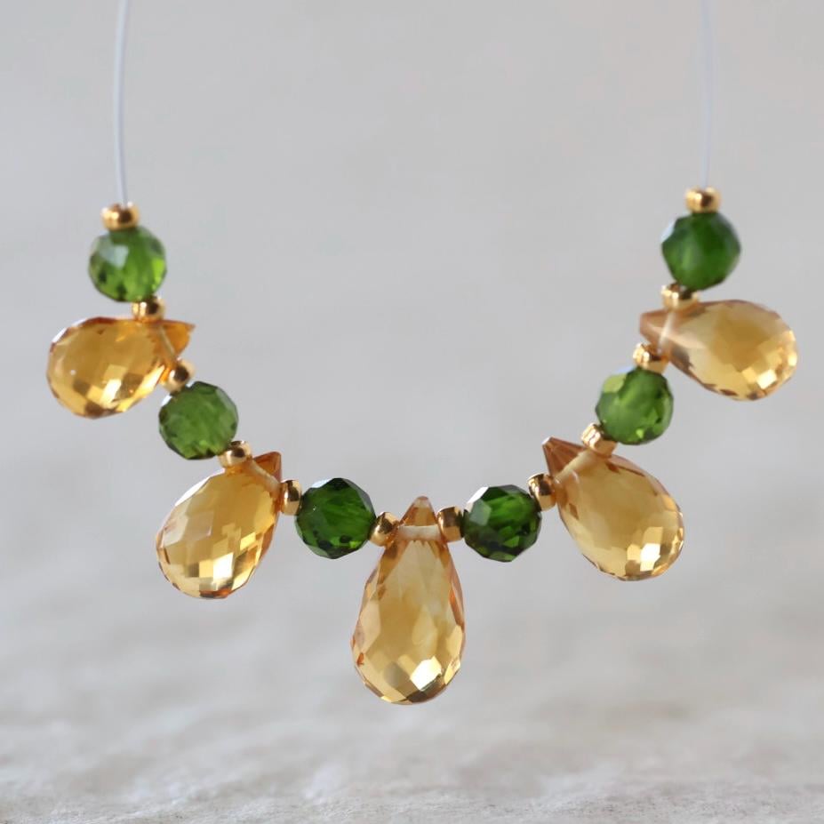 AAA Madeira Citrine Briolette Beads Faceted Teardrops Chrome Diopside Beads Natural Gemstone for DIY Jewelry Making
