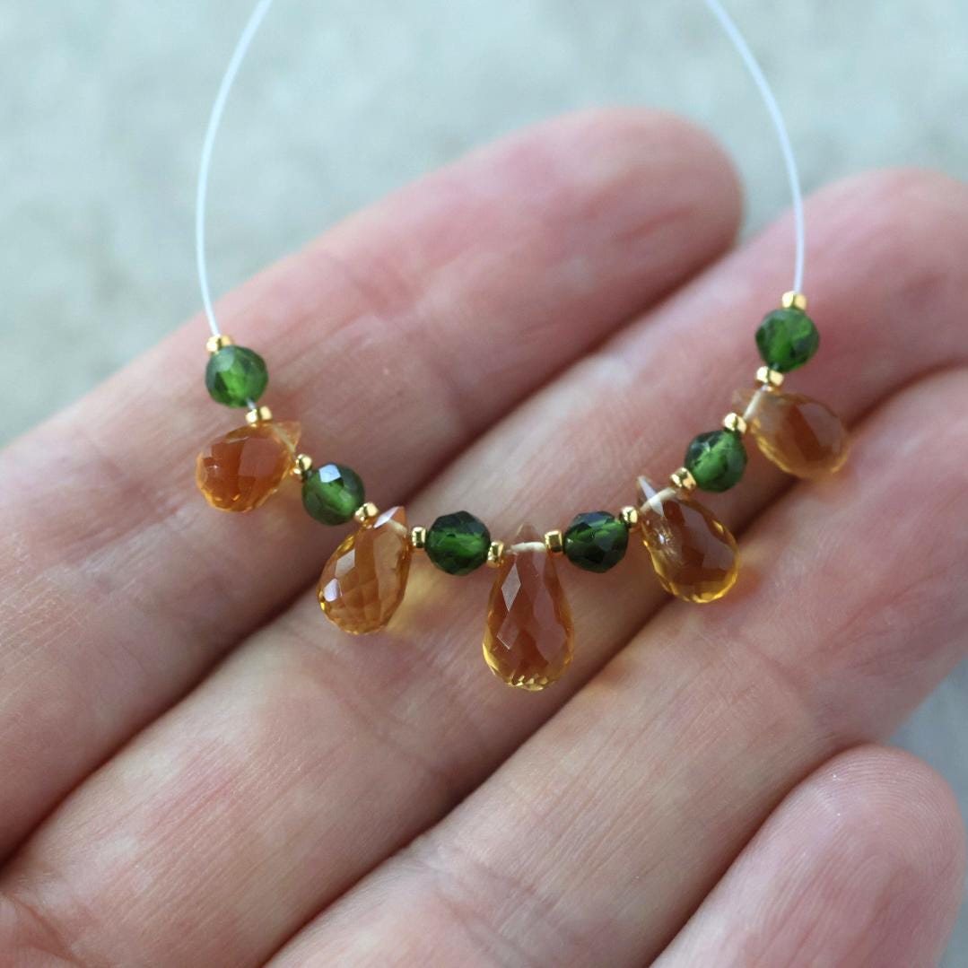 AAA Madeira Citrine Briolette Beads Faceted Teardrops Chrome Diopside Beads Natural Gemstone for DIY Jewelry Making