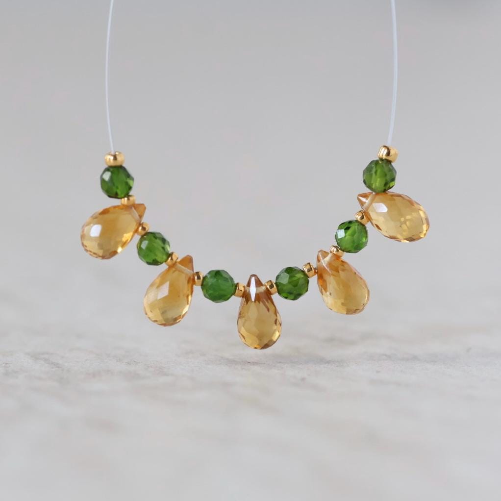 AAA Madeira Citrine Briolette Beads Faceted Teardrops Chrome Diopside Beads Natural Gemstone for DIY Jewelry Making