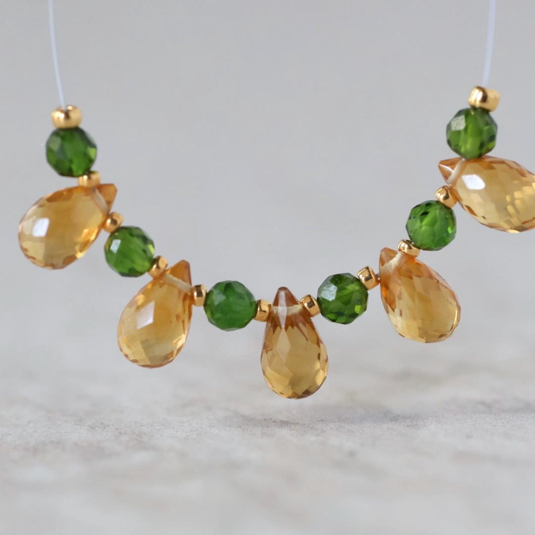 AAA Madeira Citrine Briolette Beads Faceted Teardrops Chrome Diopside Beads Natural Gemstone for DIY Jewelry Making