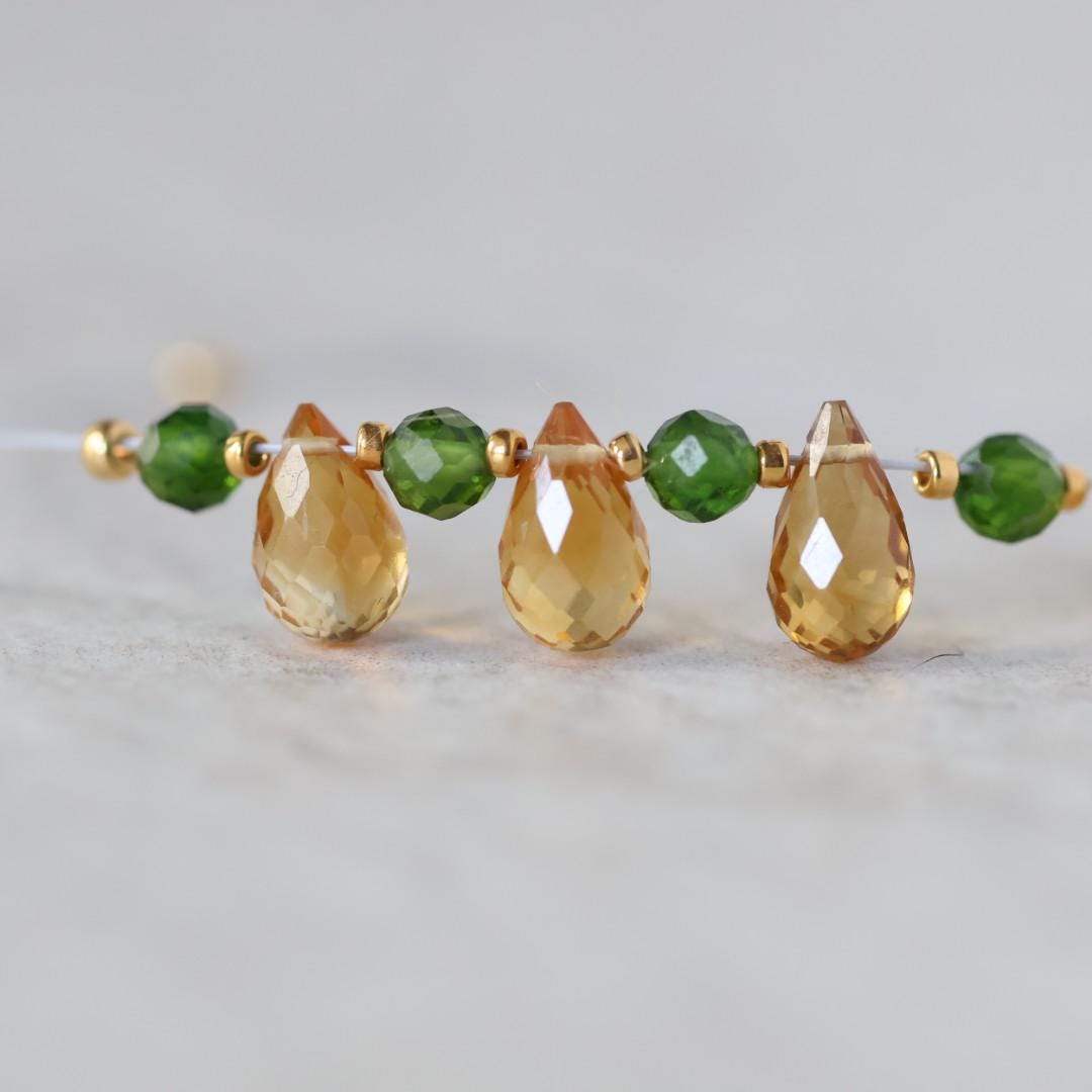 AAA Madeira Citrine Briolette Beads Faceted Teardrops Chrome Diopside Beads Natural Gemstone for DIY Jewelry Making