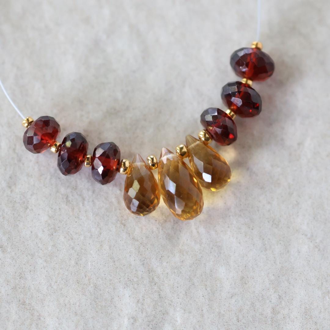 AAA Madeira Citrine Briolette Beads Faceted Teardrops Mozambique Garnet Rondelle Beads Natural Gemstone for DIY Jewelry Making