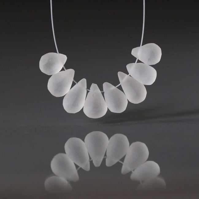 AAA Matte Rock Quartz Briolette Beads Frosted 8 PCs Clear Crystal Peardrops Drops Genuine Gemstone DIY Jewelry Making Earrings Necklace