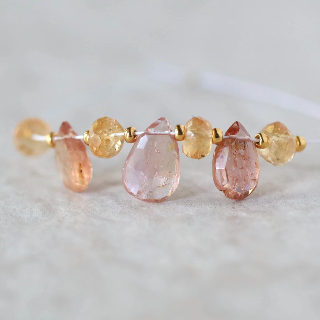 AAA Peach Pink Imperial Topaz Briolette Beads Faceted Rondelle Unheated Superb Natural Gemstone for DIY Jewelry Making