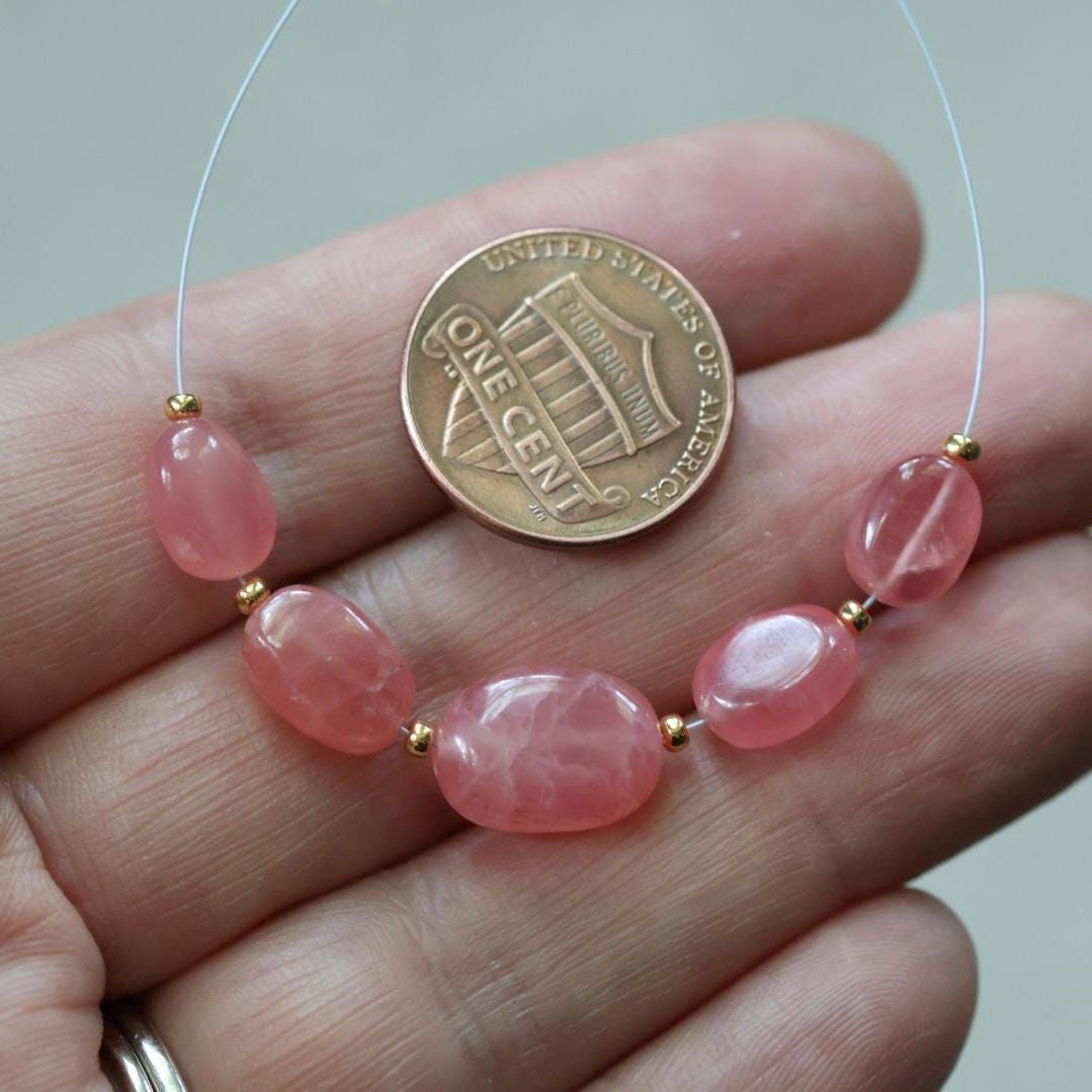 AAA Peruvian Rhodochrosite Oval Beads Smooth 5 PCs Natural Peach Gemstone Beads for DIY Jewelry Making