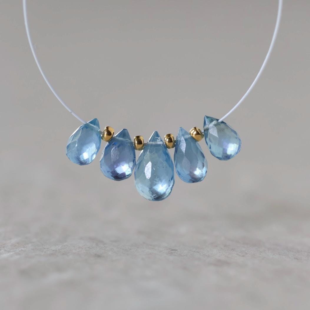 AAA Santa Maria Aquamarine Briolette Beads Faceted Teardrops Drops 7-9mm Natural Gemstone For DIY Jewelry Making Supplies