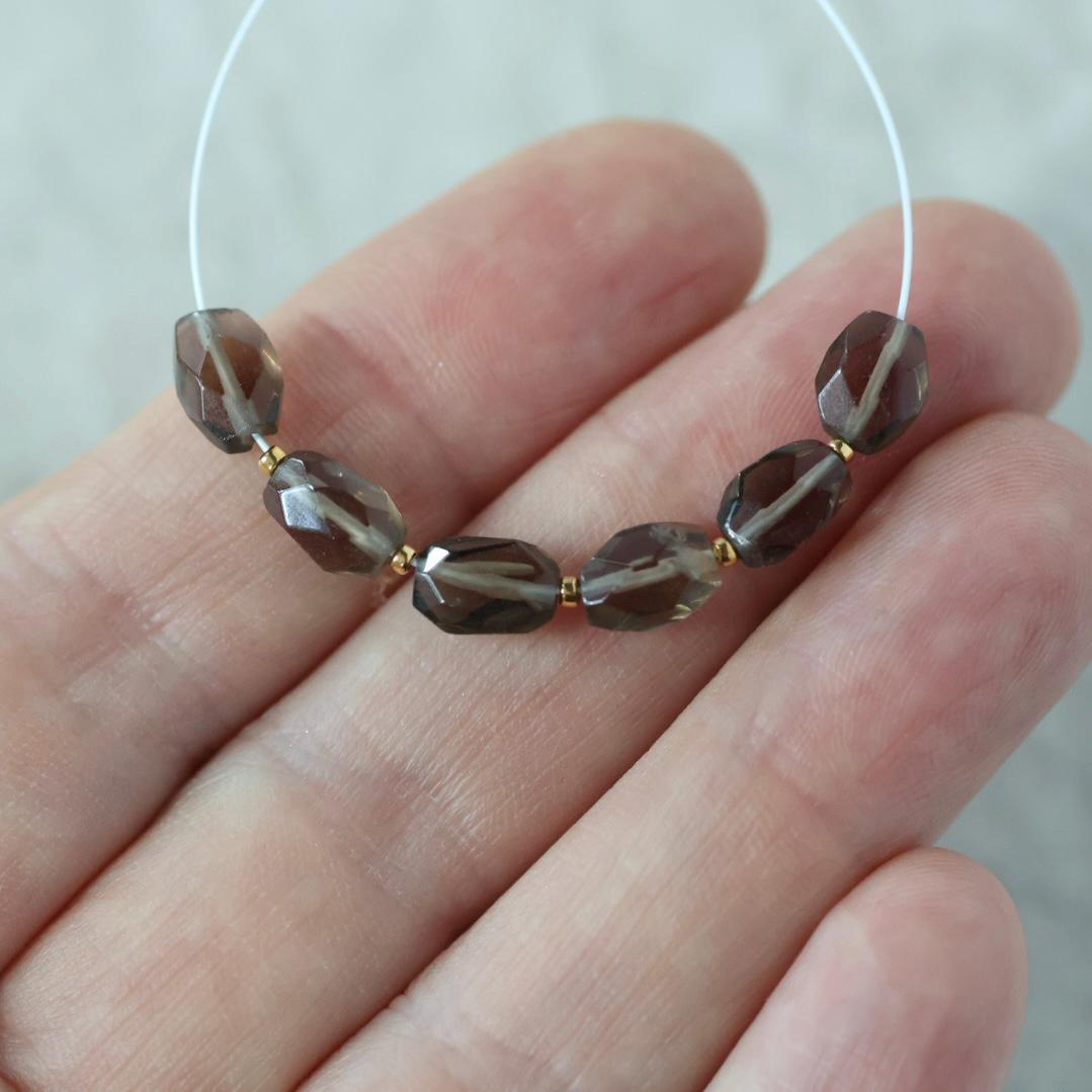 AAA Smoky Quartz Oval Beads Faceted Nuggets 6 PCs 5-8mm Transparent Brown Gemstone Beads Beading Crafter Gift