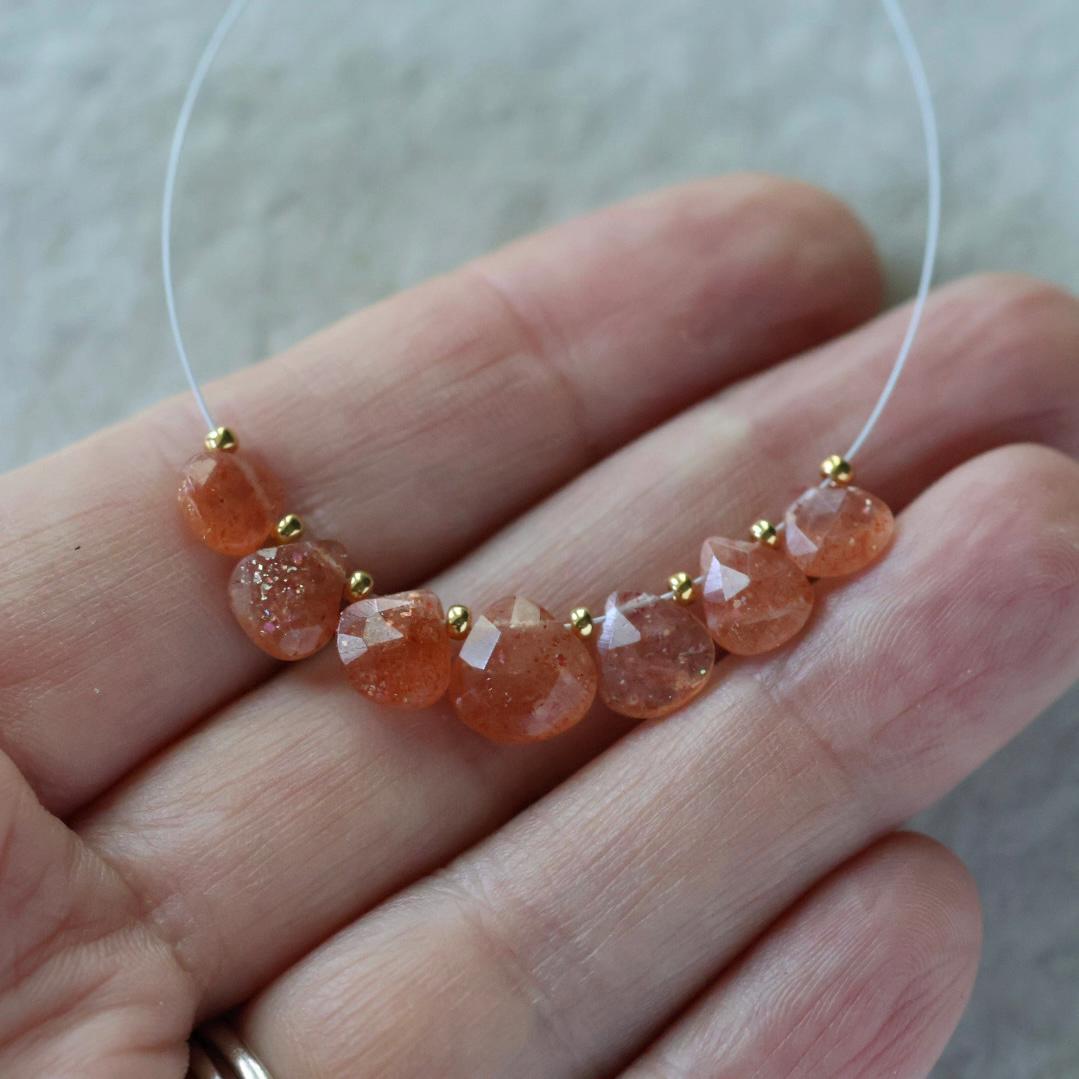 AAA Tanzanian Sunstone Faceted Briolette Beads Heart Drops Teardops Natural Gemstone Beads for DIY Jewelry Making Earrings Necklace Pendant